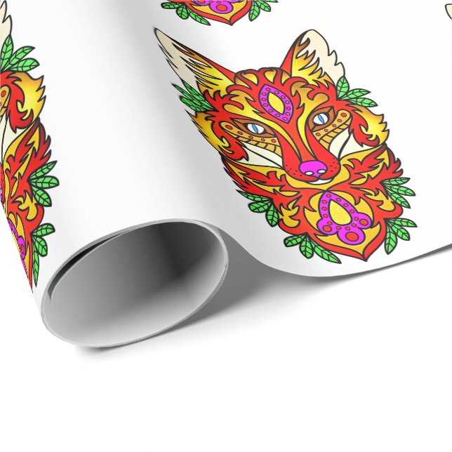 Papel De Regalo Zorro boho arte abstracto lobo púrpura rojo (Esquina del rollo)