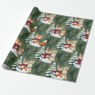 Papel De Regalo Zorro Ciervo Búho Navidad Invierno Bosque
