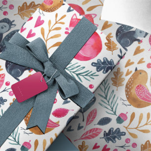 Papel De Regalo Zorro de Navidad Acuarela Invernal Bosque
