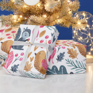 Papel De Regalo Zorro de Navidad Acuarela Invernal Bosque