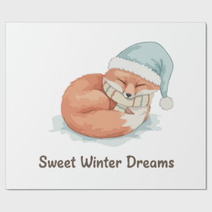 Papel De Regalo Zorro Dormido Adorable Dulces Sueños de Invierno A