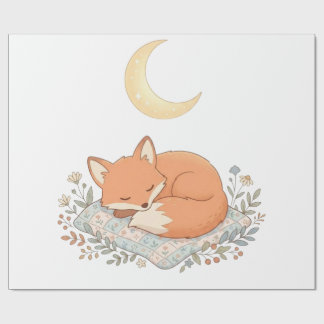 Papel De Regalo Zorro Dormido en Colcha bajo Luna Creciente AI