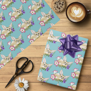 Papel De Regalo Zorro Fennec Flores Rosadas Purpura Lindos Boitani