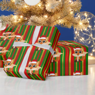 Papel De Regalo Zorro Navideño Lindo Patrón Festivo Rayado Vacacio