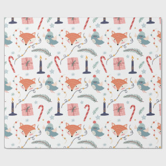 Papel De Regalo Zorro y pájaro caprichosos de invierno Patrón fest