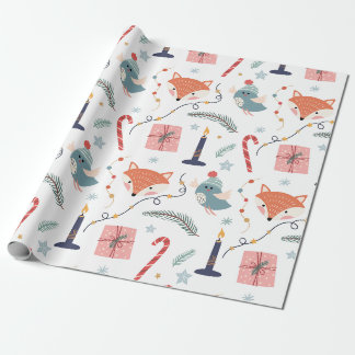 Papel De Regalo Zorro y Pájaro de Invierno Caprichoso Patrón Navid