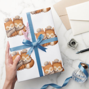 Papel De Regalo Zorros gemelos para bebés