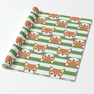 Papel De Regalo Zorros lindos y rayas verdes