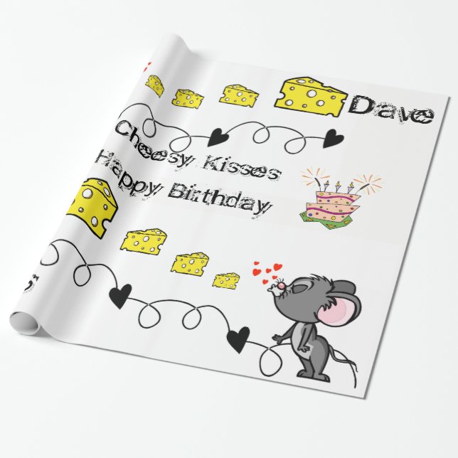 Papel de relleno Cheesy Mousey besa feliz cumpleañ (Desenrollado)
