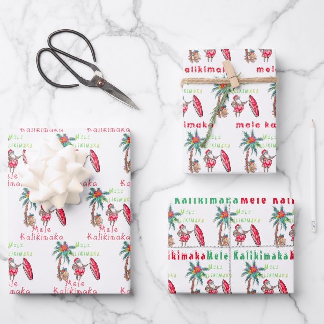Papel de relleno hawaiano Santa Mele Kalikimaka (Anverso)