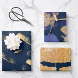 Papel de relleno Hoja plana Juego de 3 azul y oro