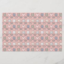 Papel de Scrapbook Caras de Gato Rosa Pastel Kawai