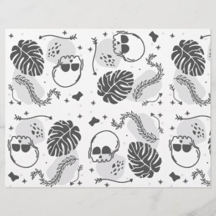 Papel de Scrapbook de Calaveras y Hojas de Hallowe