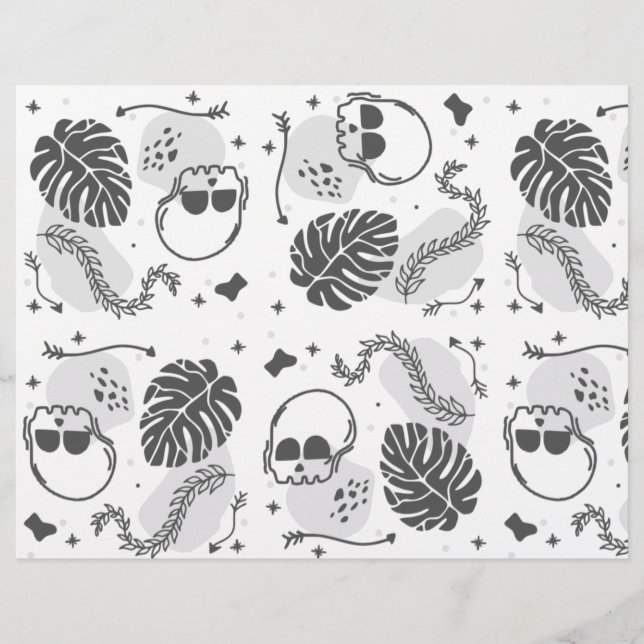 Papel de Scrapbook de Calaveras y Hojas de Hallowe (Frente)