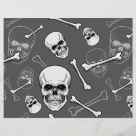 Papel de Scrapbook de Calaveras y Huesos Gris y Bl