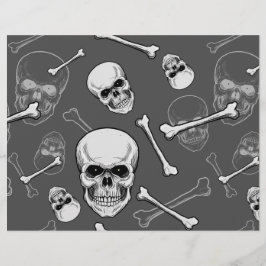 Papel de Scrapbook de Calaveras y Huesos Gris y Bl