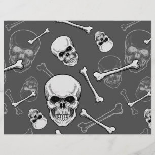 Papel de Scrapbook de Calaveras y Huesos Gris y Bl