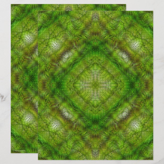 Papel de Scrapbook Jardines Serenos Verdes Página  (Anverso / Reverso)