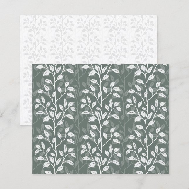 Papel de Scrapbook Verde Profundo Hojas Botánicas (Anverso / Reverso)