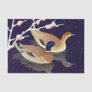 Papel De Seda 鴨 真, Patos Mallard, Hasui Kawase, Woodcut