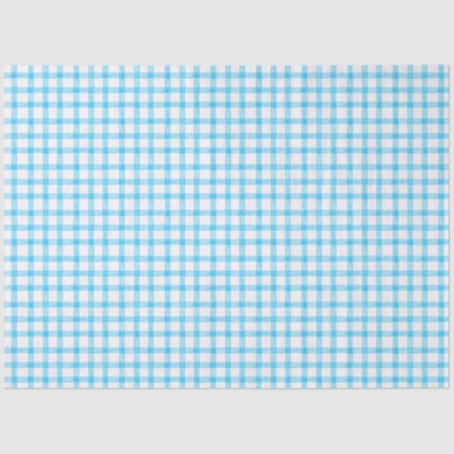 Papel De Seda 002 Cerulean Blue Gingham Tissue Paper (Anverso)