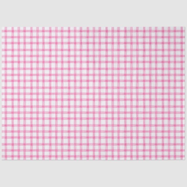 Papel De Seda 009 Fuchsia Bright Pink Gingham Tissue Paper (Anverso)
