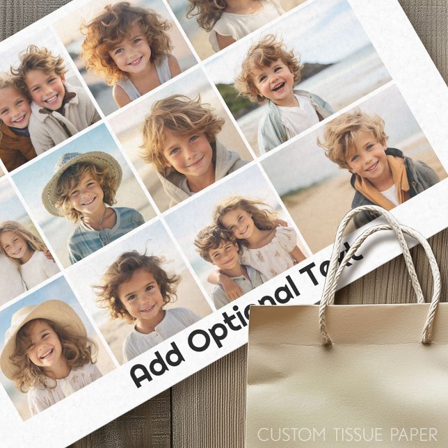 Papel De Seda 12 Collage de cuadrícula fotográfica - blanco - ne (Custom Photo Tissue Paper)