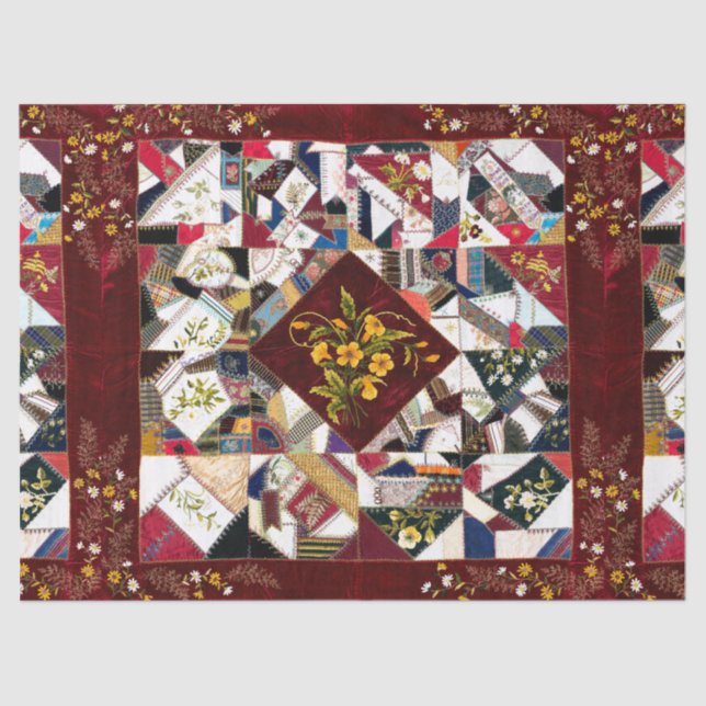Papel De Seda 1870 Bordado Floral Quilt (Anverso)