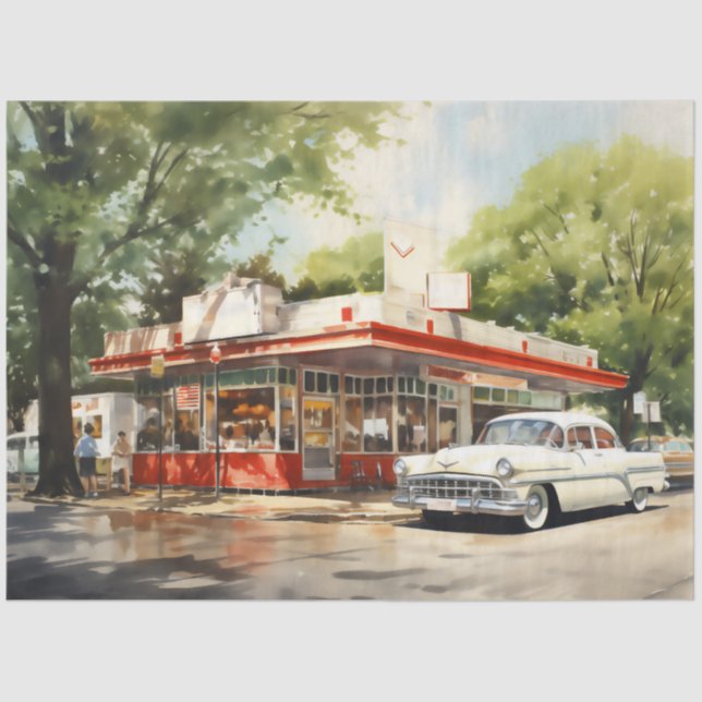 Papel De Seda 1950s Retro American Diner Watercolor (Anverso)