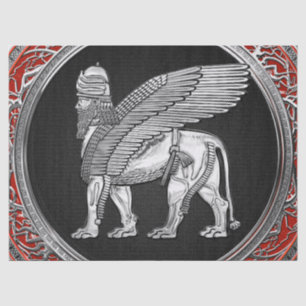 Papel De Seda [220] León alado asirio - Plata Lamassu