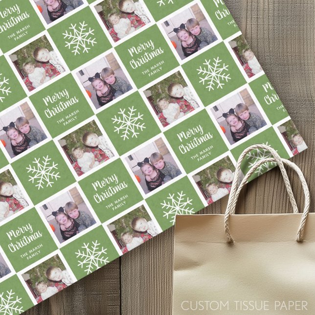 Papel De Seda 2 Foto con Verde - Navidades Alegres Copos de Niev (Custom Tissue Paper)