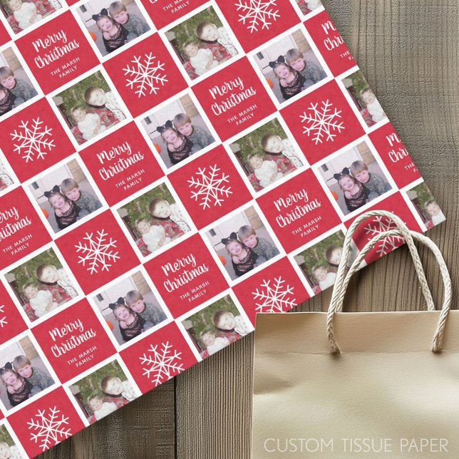 Papel De Seda 2 Foto de Red - Feliz Navidad Snowflakes (Custom Tissue Paper)