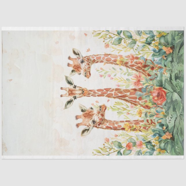 Papel De Seda 3 Giraffe Decoupage Paper Watercolor (Anverso)