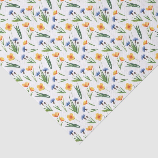 Papel De Seda 3 Pcs | Buttercups, Blue Cornflowers & Greenery (Detalle)