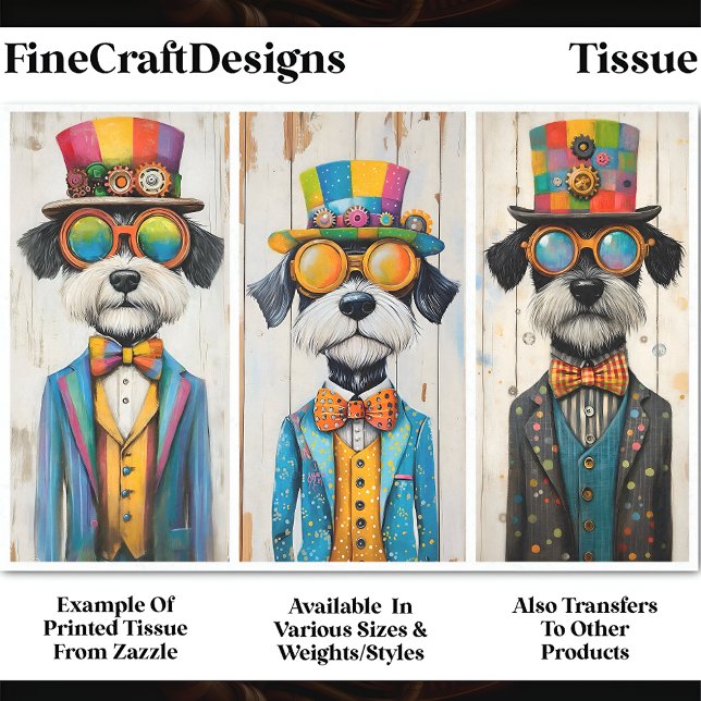 Papel De Seda 3 Perros Schnauzer Steampunk Excéntricos DDE5 Deco (Subido por el creador)