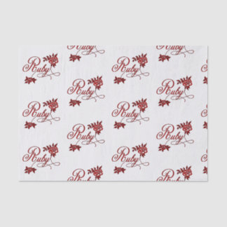 Papel De Seda 40.º Aniversario de Ruby Texto y rosas blancas