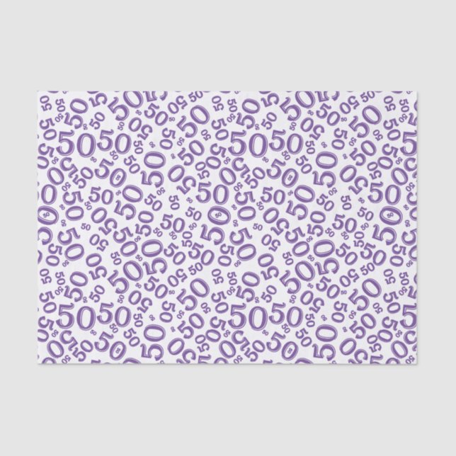 Papel De Seda 50.º patrón de número de cumpleaños morado y blanc (Anverso)