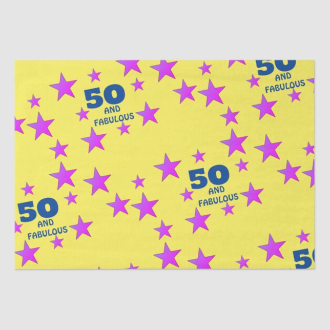 Papel De Seda 50 años y fabulosas estrellas amarillas cumpleaños (Anverso)