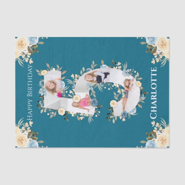 Papel De Seda 5.º Collage de fotos de cumpleaños flor amarilla a (Anverso)