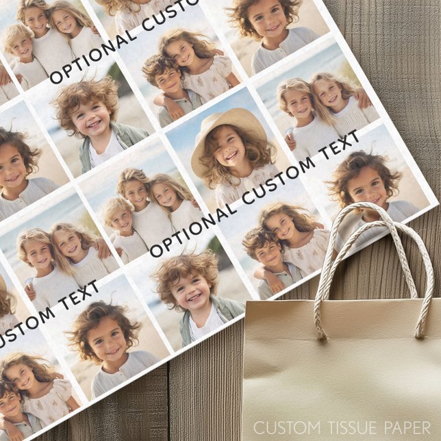 Papel De Seda 6 Collage de fotos Texto opcional — Puede editar c (Custom Photo Tissue Paper)