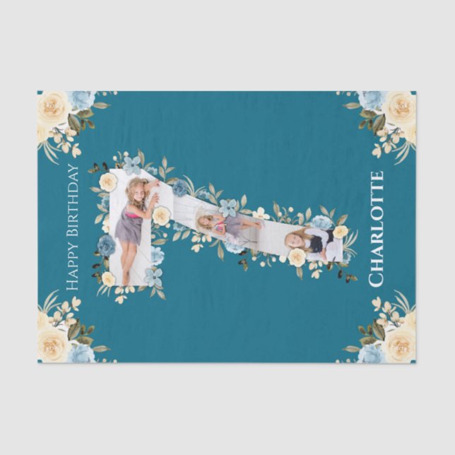 Papel De Seda 7.º Collage de fotos de cumpleaños flor amarilla a (Anverso)