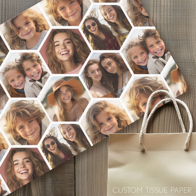 Papel De Seda 7 Collage de fotos - modelo hexagonal funky Envolt (Custom Photo Tissue Paper)