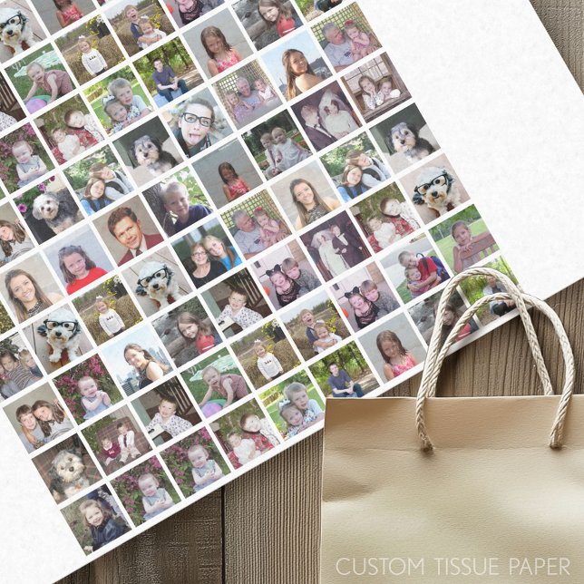 Papel De Seda 81 Cuadrado de Collage de fotos con texto - blanco (Custom Photo Tissue Paper)
