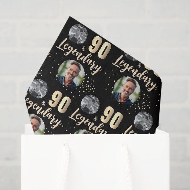 Papel De Seda 90 & Legendary 2 Photos 90th Birthday Gold (Bolsa de regalo)