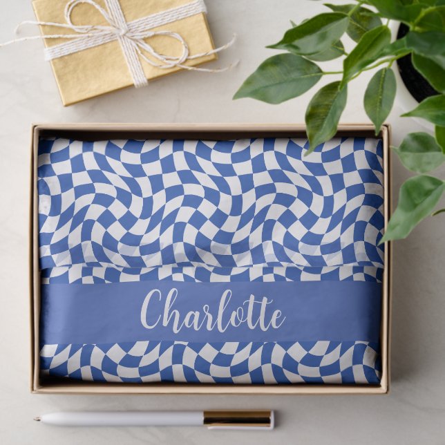 Papel De Seda 90's theme blue checkered name monogram (Regalo )