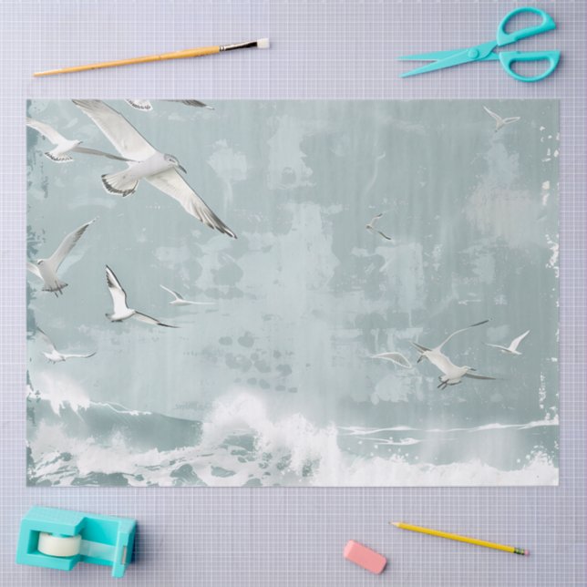 Papel De Seda A Costal Birds Ocean Sea Sky Collage Background (Artesanía)