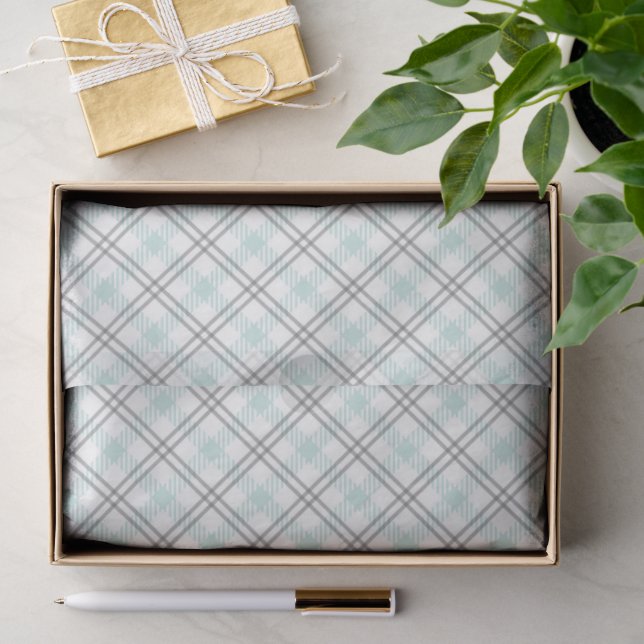 Papel de seda a cuadros verde menta y gris (Regalo )