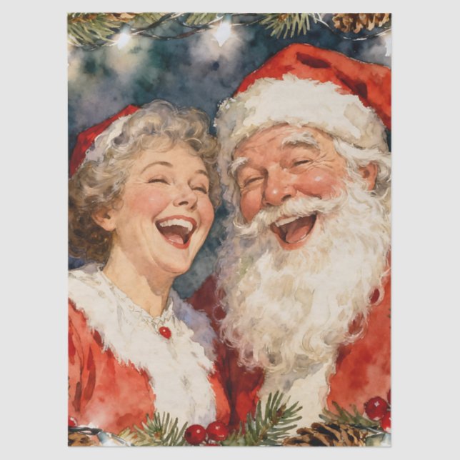 Papel De Seda A Cute Mr and Mrs Claus Christmas (Anverso)
