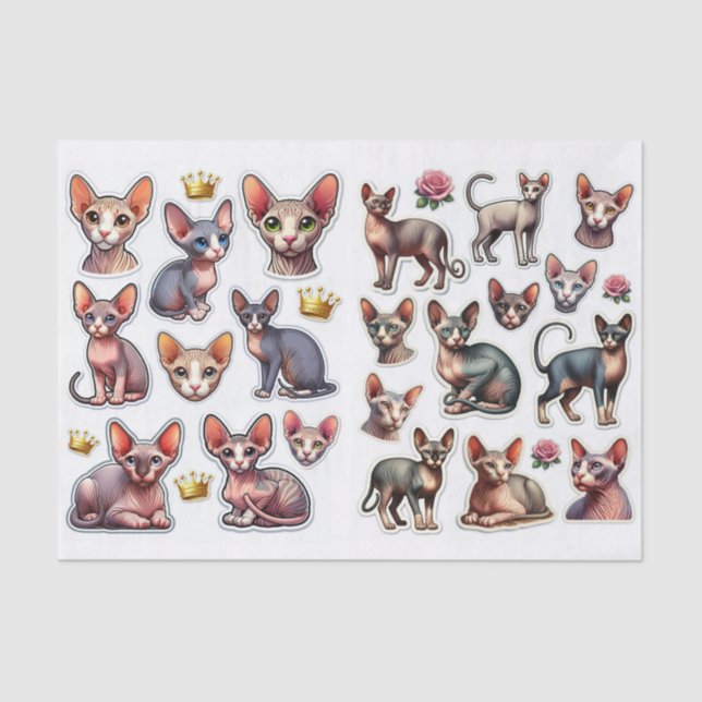 Papel De Seda A Fantastic Mix of Hairless Cats Illustrations (Anverso)