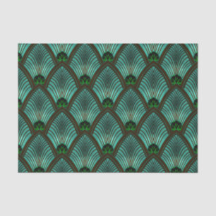 Papel De Seda Abanico Art Déco de ráfaga de sol en verde metálic